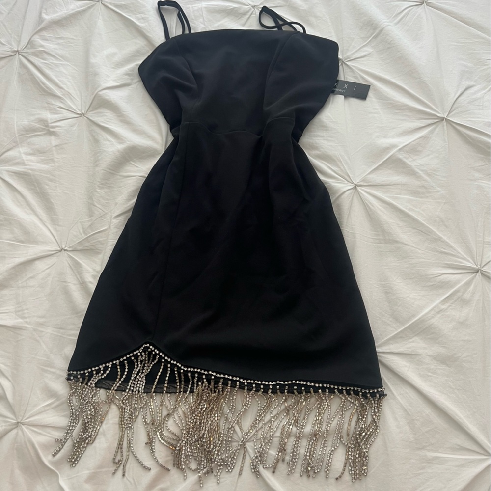 Trixxi Black Mini Dress with Silver Beaded Fringe